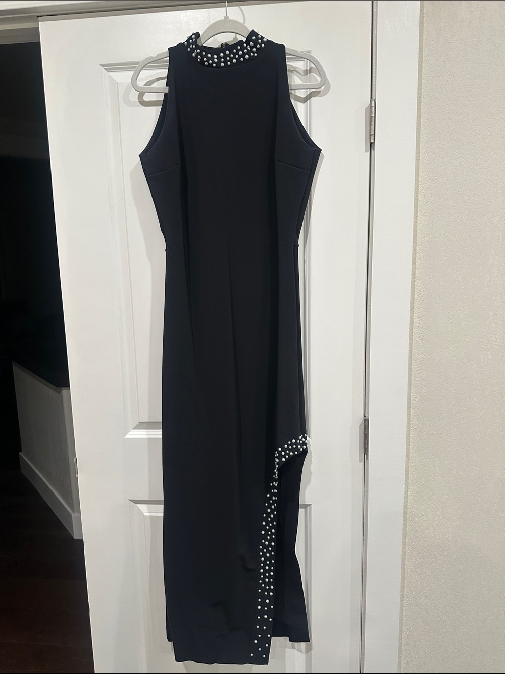 Chiara Boni Black Sleeveless Maxi Dress with Pearl Embellishment NWT